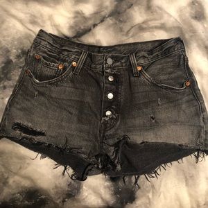 levi 501 high waisted distressed shorts